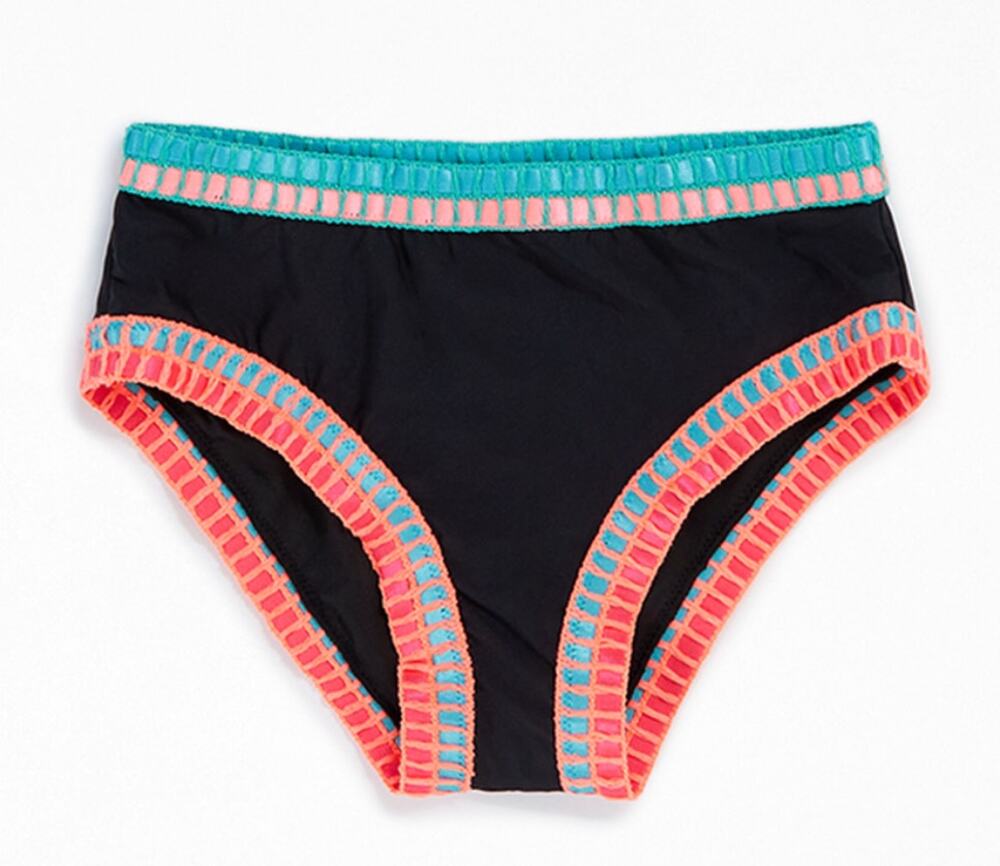 Bikini Bottom Beach Lingo Kids Embroidery Binding Swim Black Summer Size 10 NWT